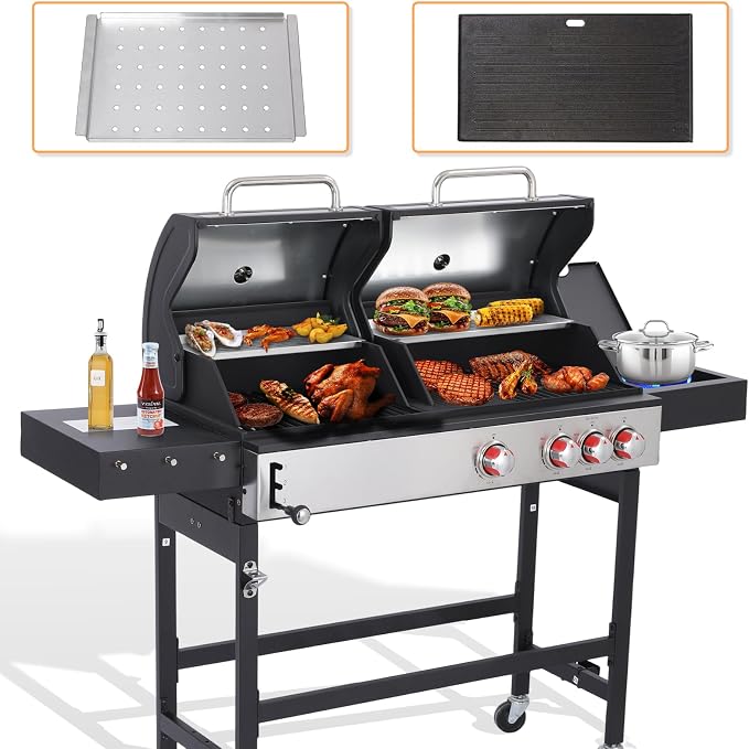 CIG GARDEN Gas and Charcoal Combo Grill, 3 Burner Propane Gas Grill by Unknown