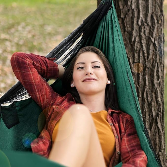 Hammock for Camping, Dark Green 210T Parachute Nylon Double Hammock