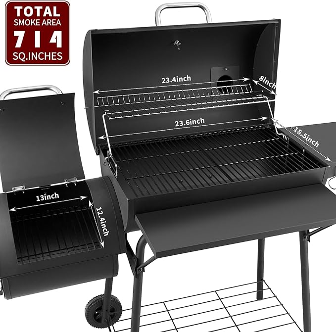 Charcoal Grill with Offset Smoker, BBQ Grills with Side Table, Outdoor Cooking - Image 2