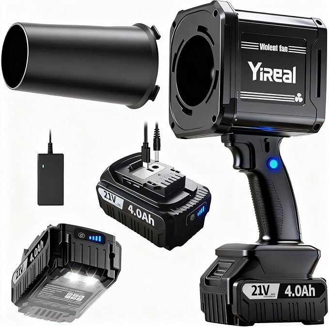 Cordless Leaf Blower with Battery 2×4000mAh and Fast Charger, Electric Small by YIREAL