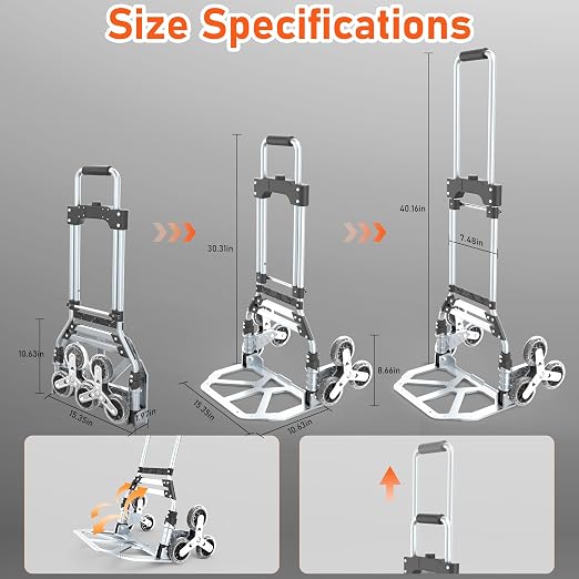 Stair Climbing Cart, 220 LBS Aluminum Stair Climber Dolly, Heavy Duty Folding - Image 6