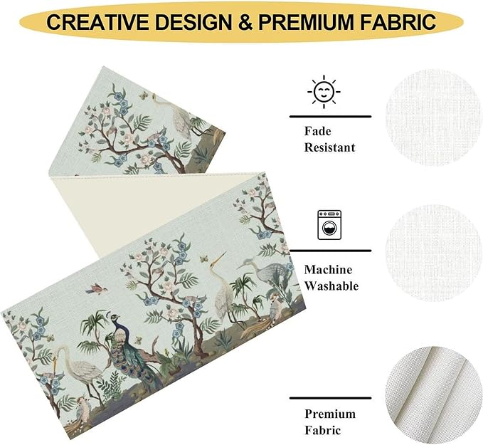 Blue Peacock Table Runner, Rustic Light Blue Crane Floral Branch Table Center - Image 5