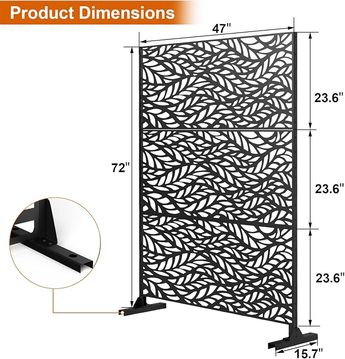 72" H×47" W Metal Privacy Screen, Outdoor Indoor Privacy Screens - Image 2