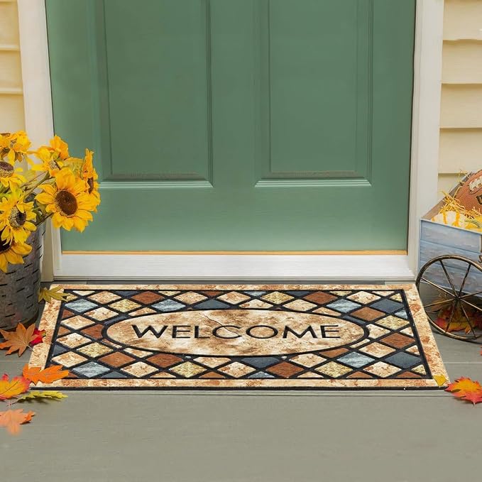 CHICHIC Blue Welcome Door Mat 17x 30 Inch Front Doormat Outdoors - Image 2