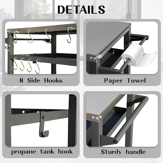 Domi 3-Tier Outdoor BBQ Grill Cart - Image 7
