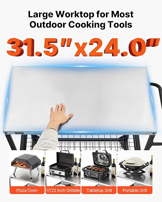 VEVOR Outdoor Grill Cart, 31.5 x 24.0 inch Stainless Steel Tabletop Size - Image 4
