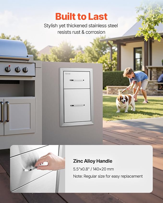 VEVOR Outdoor Kitchen Drawers 13" W x 20.5" H x 21" D, Flush Mount Double BBQ - Image 5