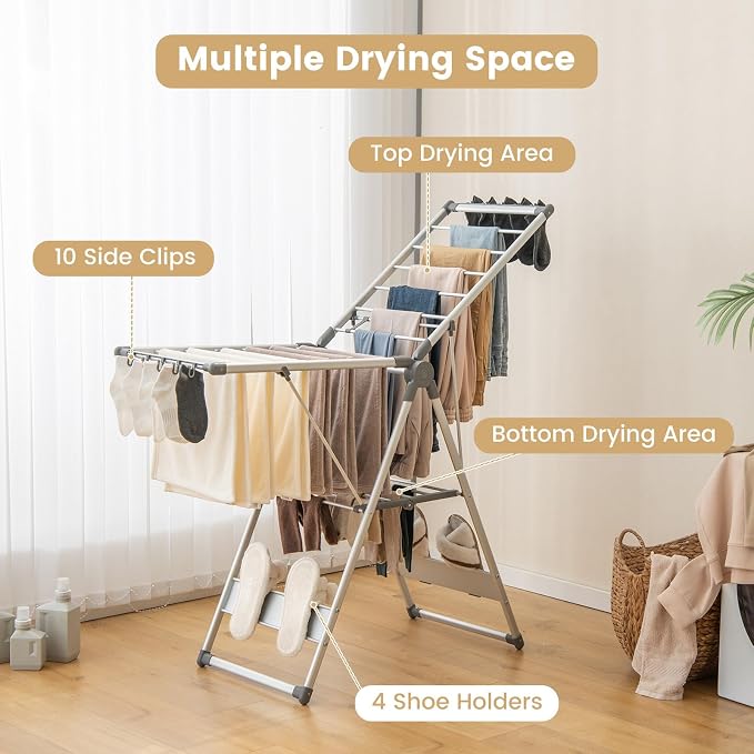 Tangkula Collapsible Clothes Drying Rack, 2-Layer Space-Saving Aluminum Drying - Image 4