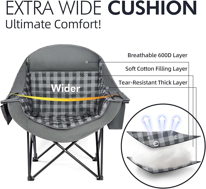 Folding Chairs, Grey Padded Steel-Frame Chair with Cooler Bag