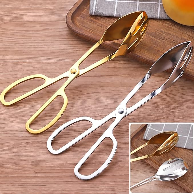Tongs, 2-Piece Stainless Steel Scissor Buffet Tongs in Silver