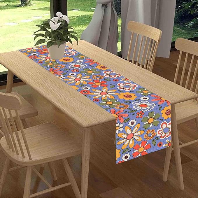 70s Floral Table Runner, Retro Groovy Hippie Lovely Floral Funky Daisy Trippy - Image 2