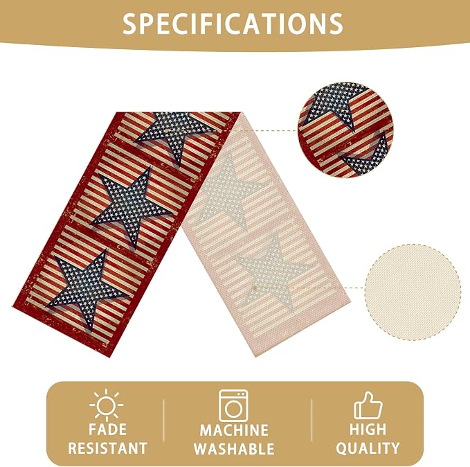 Star 4July Burlap Table Runner Seasonal Spring Fall Kitchen Dining Linen Table - Image 5