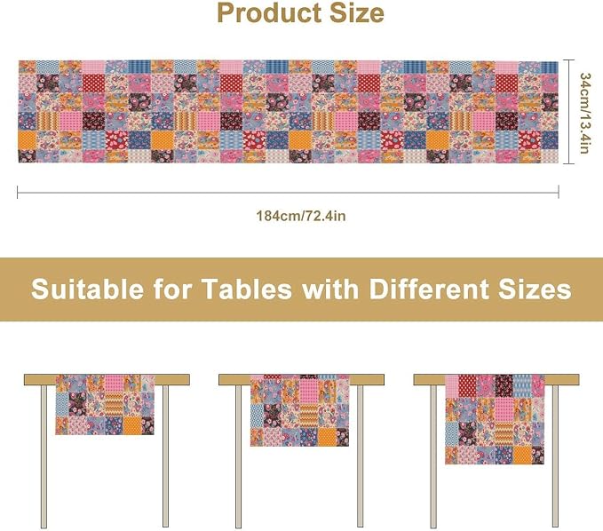 Patchwork Floral Table Runner, Patch Boho Flowers Country Wildflowers Rustic - Image 7