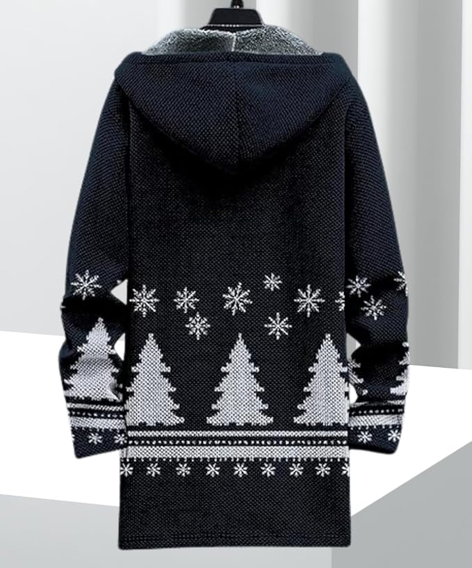 Men's Hooded Sweater Coat Knit Fleece Lined Long Cardigan Jacket - Image 2