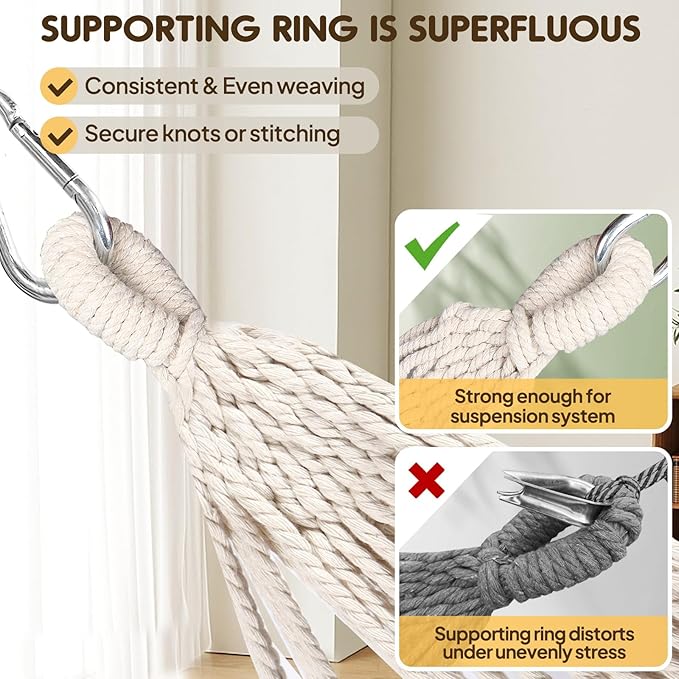 Camping Hammock in Orange Cotton with Anti-Rollover Design