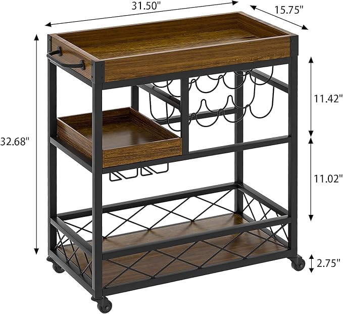 Bar Cart Industrial Mobile Kitchen Serving Carts - Image 7