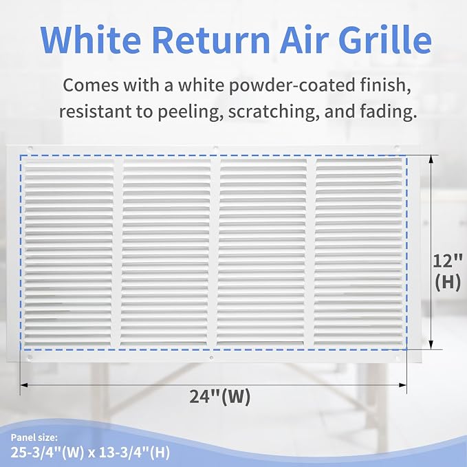 24"W x 12"H Steel Return Air Grille, Air Return Vent Cover - Image 3