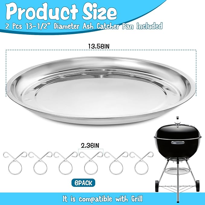 2 Pcs 13-1/2" Diameter Charcoal Grill Ash Catcher Pan Compatible - Image 2