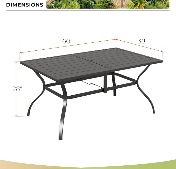 Outdoor Patio Dining Table for 6, All Weather Wrought Iron Black Outdoor Table - Image 3
