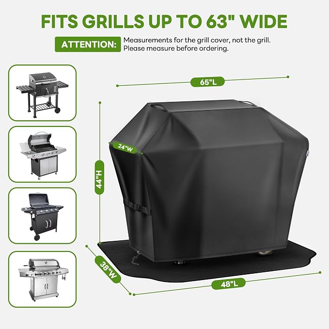 Grill Cover 65 Inch & Under Grill Mat, Waterproof Fade Resistant Anti-UV - Image 3