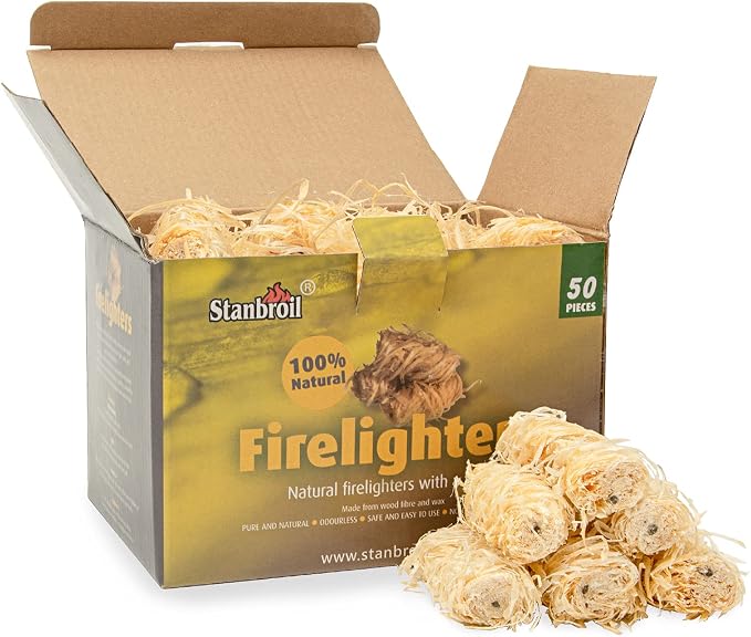 Stanbroil 50 pcs Fire Starters, Natural Charcoal Fire Starters Super Fast by Stanbroil