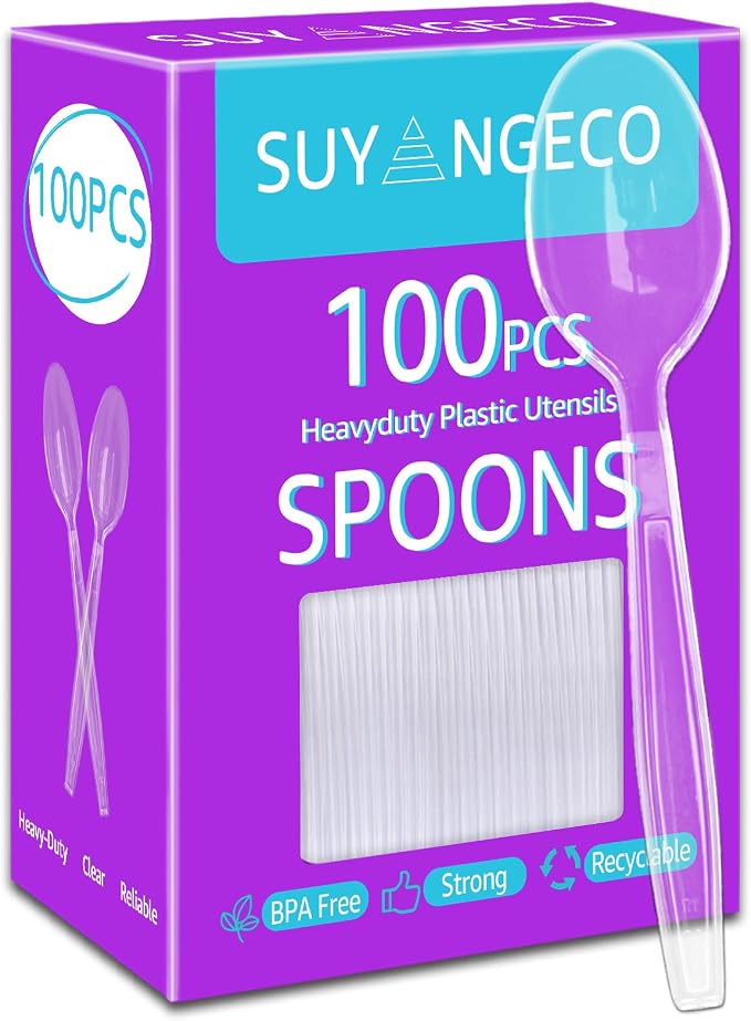 Clear Plastic Spoons Heavy Duty Disposable Spoon Reusable Bulk Plastic Utensils by Suyangeco