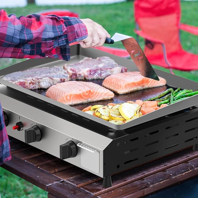 3 Burner BBQ Flat Top Grill, 25.6 Inch Stainless Steel Portable Detachable Gas - Image 6