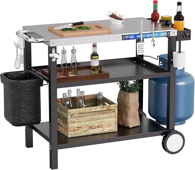 34" L x 20" W Stainless Steel Outdoor Grill Table, Grill Cart by SKOK