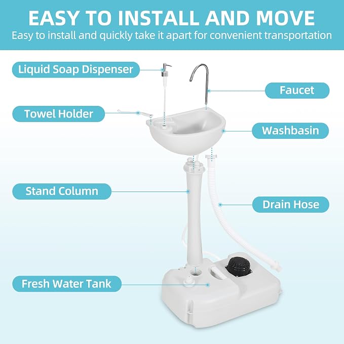YITAMOTOR Portable Sink 17L Camping Hand Washing Station - Image 3