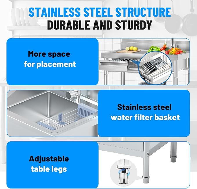 Stainless Steel Utility Sink, 39.5" × 23.6" × 31.5"Freestanding Sink - Image 6