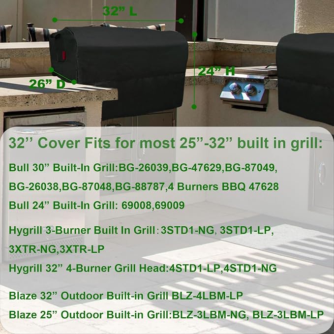 Built-in Grill Cover 32" Fits for Bull 30", Hygrill 3 Burner, Hygrill 32" - Image 2