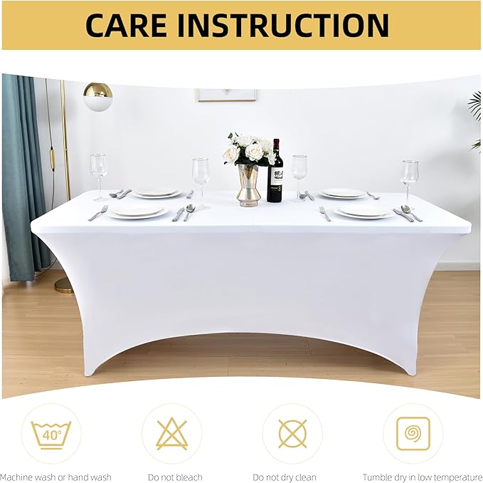 10-Pack 8ft White Spandex Table Covers - Image 6