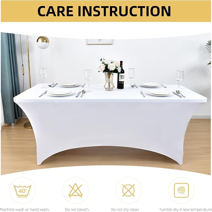 2-Pack 6ft White Spandex Table Covers - Image 6