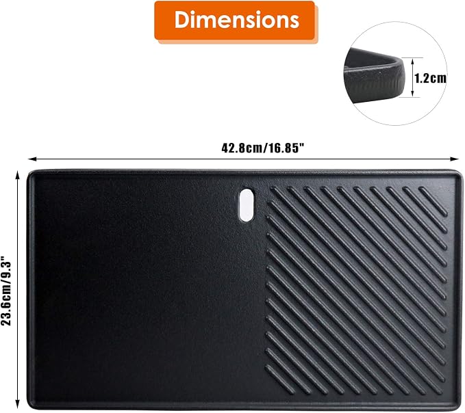 Uniflasy Cast Iron Reversible Grill Stove Top Griddle Pan 16 7/8" Skillet Flat - Image 2