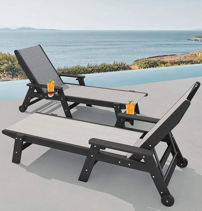 SERWALL Patio Chaise Lounge Chair, 5 Positions Outdoor Lounger - Image 7