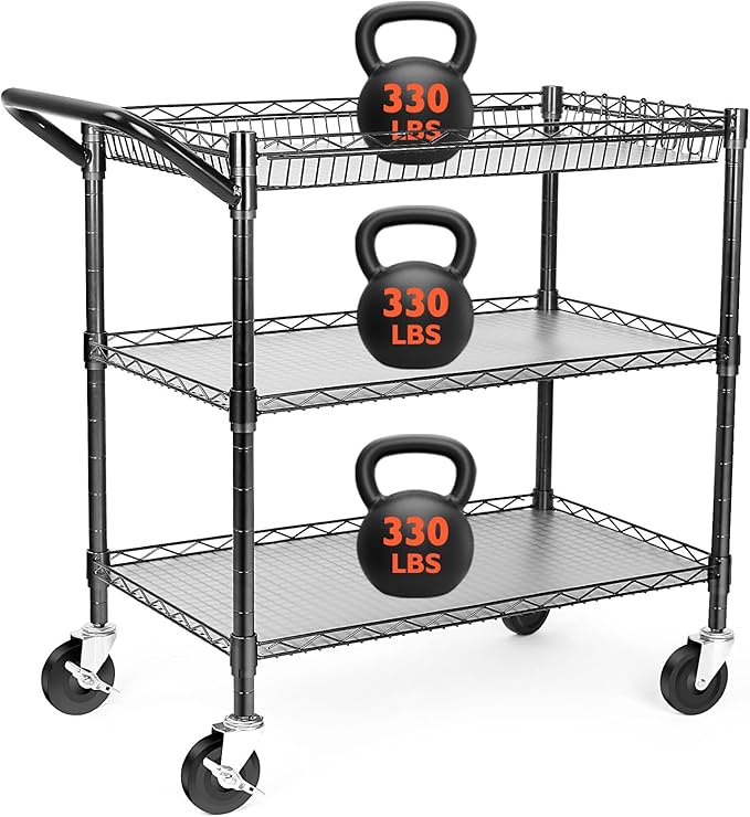 Heavy Duty Utility Cart, 990Lbs Capacity 3 Tier Rolling Carts by BolDuckDirect