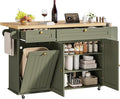 60" Kitchen Island with Power Outlet & Drop Leaf, Kitchen Rolling Island with by ONBRILL