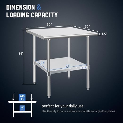 Profeeshaw Stainless Steel Prep Table NSF Commercial Work Table - Image 2