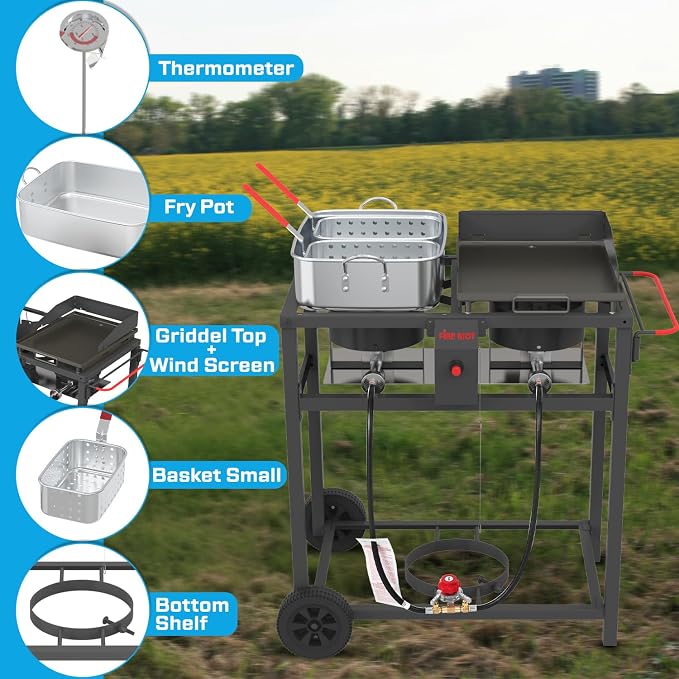 Outdoor Propane Deep Fryer and Griddle Combo, Portable 2-in-1 Cooking Station - Image 2