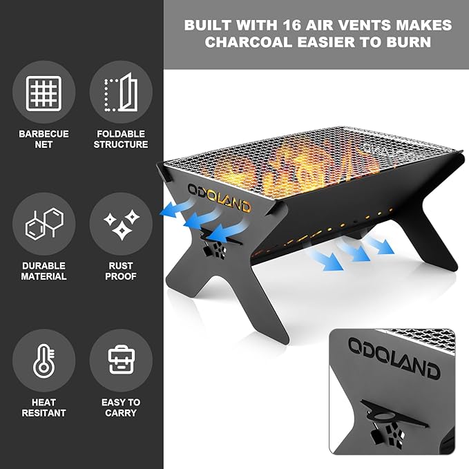 Odoland Camping Campfire Grill, Portable Folding Charcoal Grills, Backpacking - Image 5