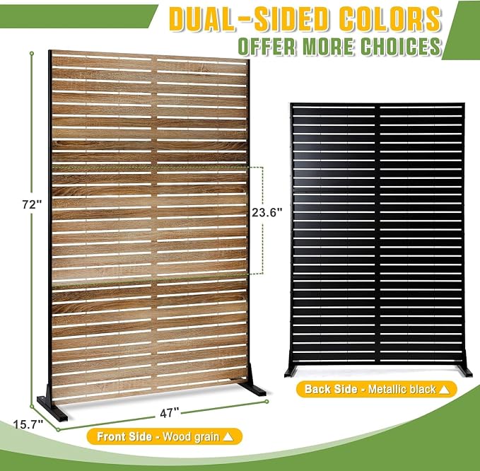 Metal Privacy Screen Outdoor 72" H×47" W, Freestanding Decorative Privacy Screen - Image 3