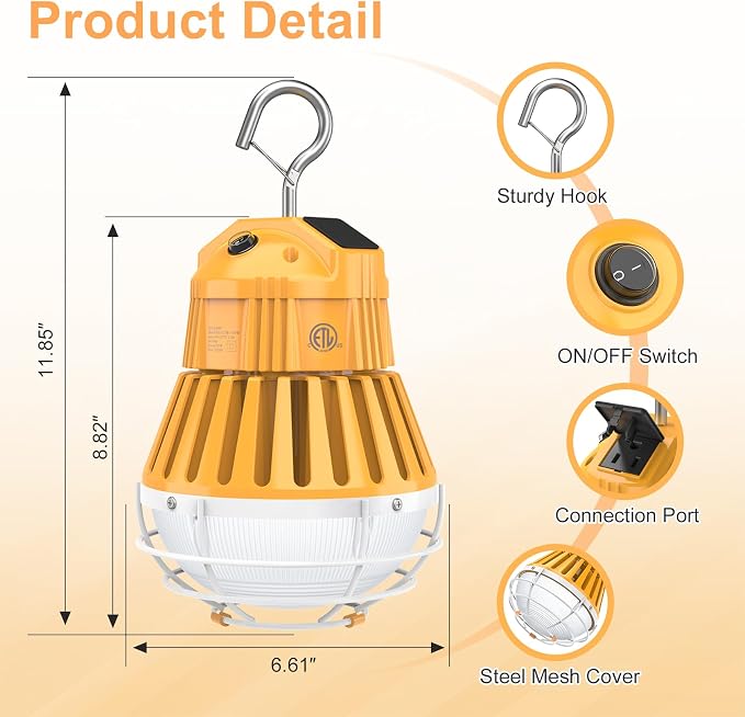 LED Temporary Work Light, 36W/48W/60W Adjustable, 4500K/5000K/5700K CCT - Image 6