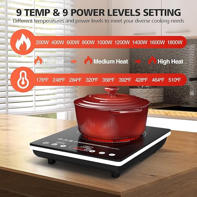 Single Burner Electric Cooktop, 1800W Electric Stove Top Portable, Infrared Hot - Image 3