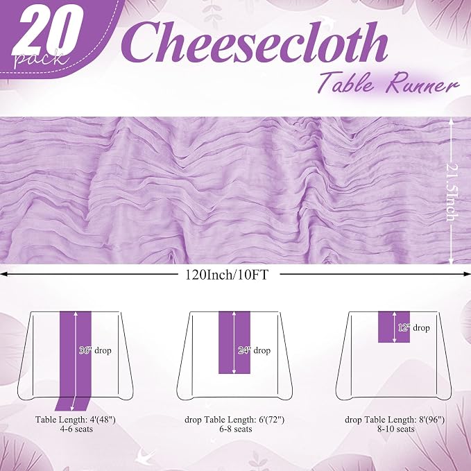 20 Packs Cheesecloth Table Runner 10FT Long Boho Gauze Fabric Table Runner - Image 2