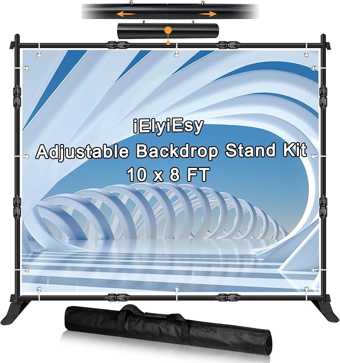 iElyiEsy Backdrop Banner Stand, 10x8FT Heavy Duty Adjustable Step and Repeat by iElyiEsy