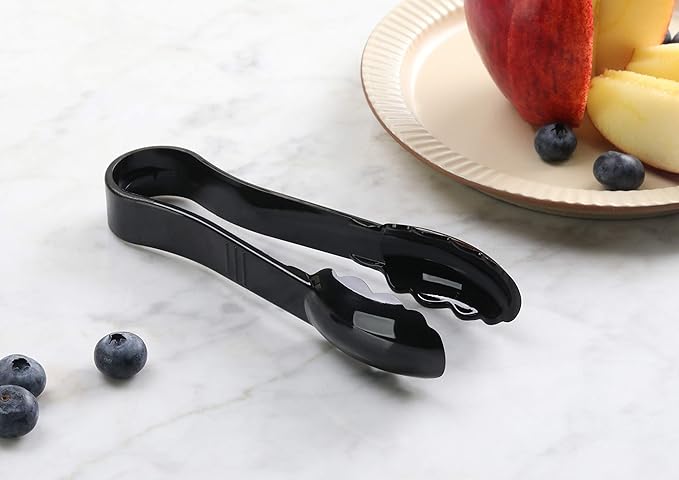 Serving Tongs, Black Plastic, 6 Inch, Set of 12
