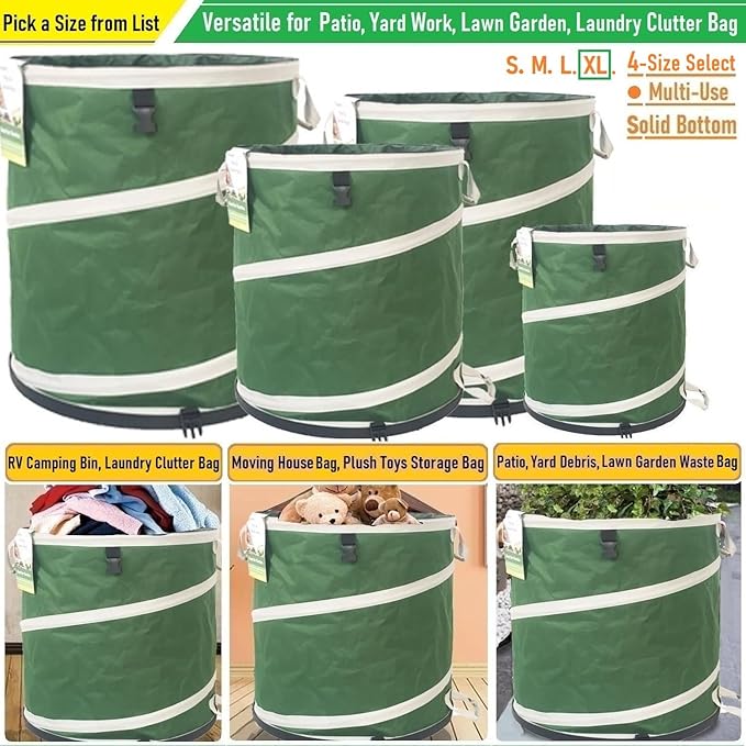 46-Gallon Collapsible Trash Can Hard-Shell Bottom Yard Garden Bag, Big Leaf Bag - Image 4