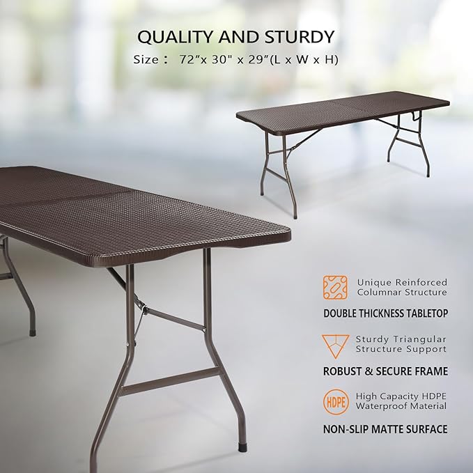 VINGLI 6 Foot Plastic Folding Table Portable Long Table - Image 3