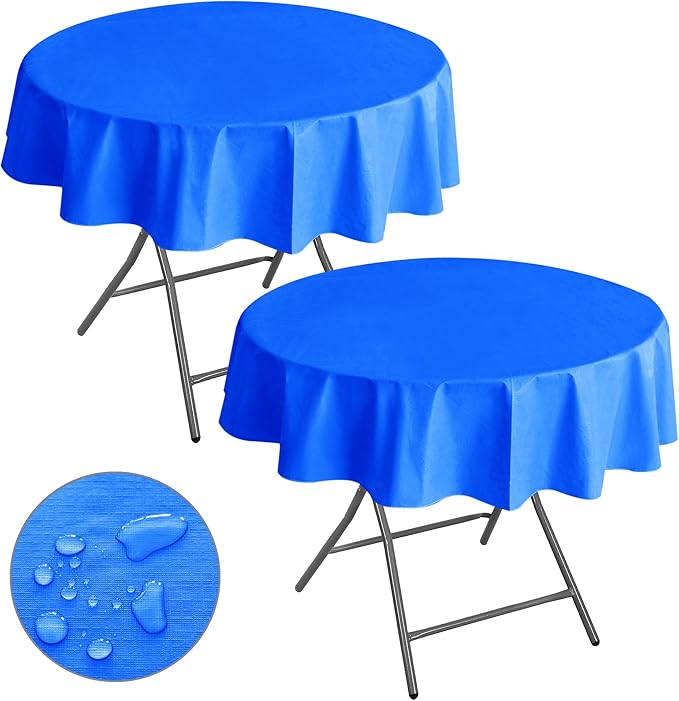 Nasitos 2 Pack Round Vinyl Tablecloth 60 Inch-Vinyl Plastic Blue Table Cloth by Nasitoshomedecor