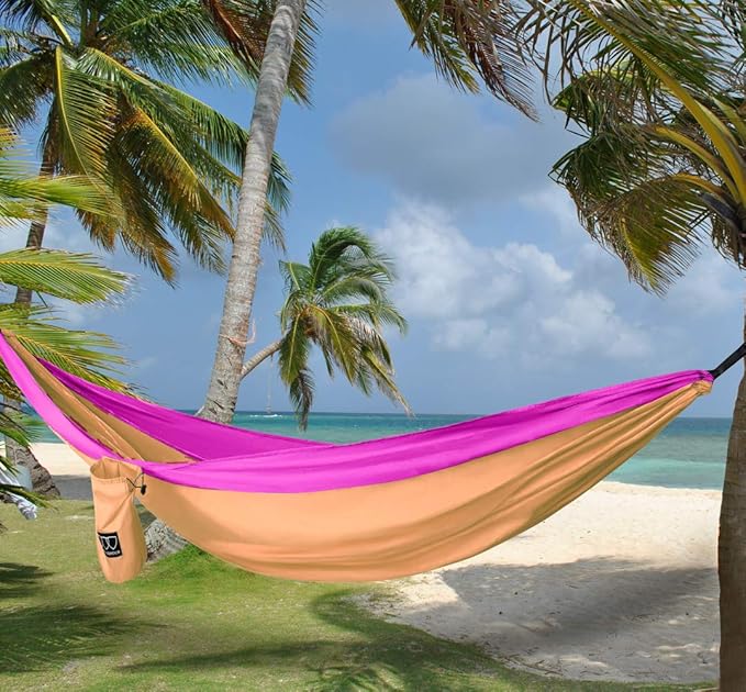 Hammock for Two, 125 x 79 Inch Peach and Pink Nylon, 500 lb Capacity